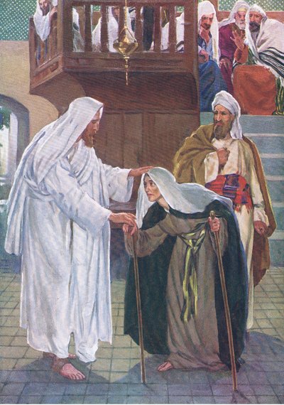 Geheilt am Sabbat, aus Das Bibelbilderbuch veröffentlicht von Thomas Nelson, ca. 1950 von William Henry Margetson